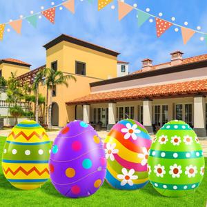 Liliful 4 Pcs 40 Inch Giant Inflatable Easter Eggs Decorations Colorful Large Inflatables Outdoor Decor Standing Outdoor Easter Yard Ornaments for Garden Holiday Lawn Party (Novelty)