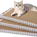 Cat Scratching Board 3 Pack  Reversible Cardboard Scratcher for Indoor Cats, Wide Boxed Scratch Pads with Bell Ball, Durable Corrugated scratchers as Furniture Protector
