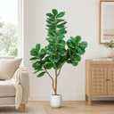 Artificial Fiddle Leaf Fig Tree, 6ft Realistic Fake Plants Faux Trees with White Planter, Artificial Plants Indoor for Home Living Room Office Decor