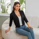 Women's Cropped Open Front Knit Cardigan V-Neck 3/4 Sleeve Lightweight Bolero Short Shrugs Sweaters Tops Black XL (Black, XL)