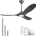52 inch Ceiling Fans with Lights Solid Wood Outdoor Smart Ceiling Fan for Patio with Alexa/Tuya App, 3 Gray Propeller Blades, High CFM Ceiling Fan for Living Room Bedroom Gazebo, ETL Listed