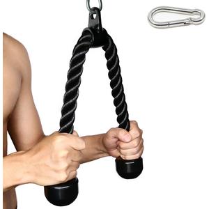 Tricep Rope 27 & 36 inches 2 Colors Fitness Attachment Cable Machine Pulldown Heavy Duty Coated Nylon Rope with Solid Rubber Ends