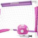Franklin Sports Kids Soccer Goal with Ball and Pump 24inch x 16inch Folding Goal Great for Backyard or Indoor Play Pink/Purple