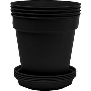 Mintra Home Garden Pots 4pk - Flowers, Herbs, Plants, Indoor, Outdoor, Colorful, Wholesale, Bulk (Black, 17cm Diameter (6.6in))