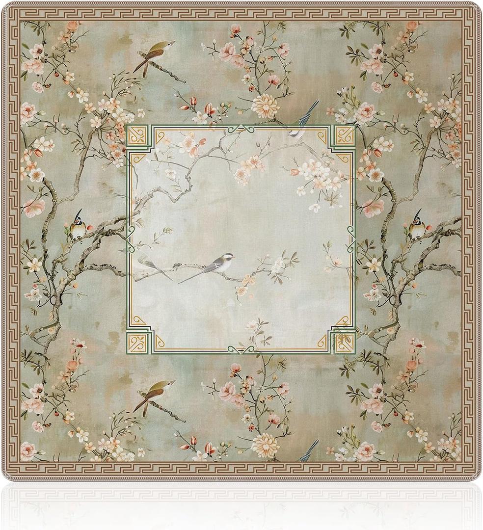 Vintage Chinoiserie Cherry Blossom Mahjong Mat 31.5 x 31.5 in, Cottagecore Botanical Floral Bird Anti Slip and Noise Reduction Game Table Cover for Mahjong Dominoes Card Board Tile Games
