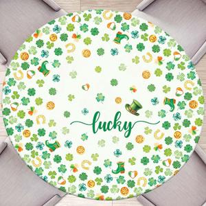 St. Patrick's Day Round Fitted Tablecloth with Elastic Edge Waterproof Washable Green Shamrock Table Cloth Fit 44"-48" Round Table Cover for Kitchen Dining Picnic Outdoor Party Decor