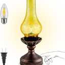 Touch Control Vintage Table Lamp | 3-Way Dimmable Rustic Retro Farmhouse Bedside Lamp with Amber Glass Shade and LED Bulb for Bedroom, Living Room, Cabin, Office