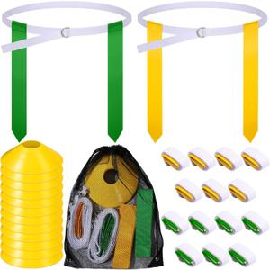 Flag Football Set, 14 Player Adjustable Belts with Cones Includes 14 Easy Tear Away Belts, 28 Football Flags, 12 Cones, 1 Carrying Bag for Youths, Adults Sport Team Training