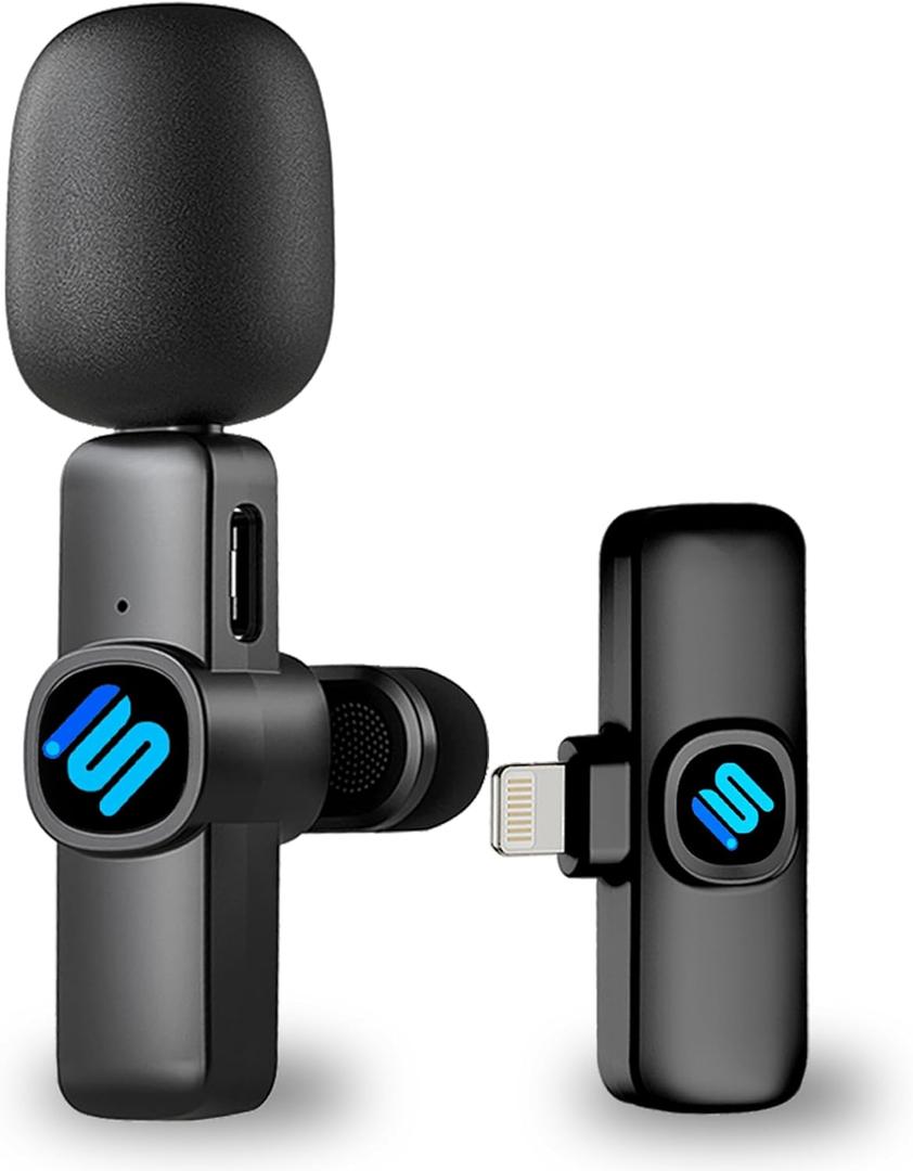 Wireless Lavalier Microphone for iPhone, Premium Lapel-on Mic with 80ft Distance of Ultra-Clear Pick-up Voice and Noise-Canceling for Tiktok, YouTube, Recording, and Vlogging(1RX&1TX)