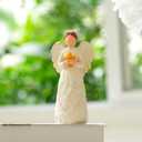 6.1 Inch Resin Angel Statue Holding Yellow Crystal Cross - Handcrafted White Religious Figurine, Christian Sympathy Gift for Women, Healing Home Decor for Easter Thanksgiving Christmas