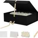 Skivra Large Black Gift Box with Ribbon - 16.5x13x5.3 Inch Extra Large Collapsible Luxury Gift Box for Wedding Dress, Shredded Paper Filler & Card (16.5X13X5.3Inch-Black-Pack of 1)