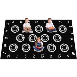 Teenyyou 6.5 x 11 ft Large Classroom Rug Circle Abstract Educational Area Rug Kids Room Children Classroom Carpet Playroom Learning Black Square School Decor Seating Carpet