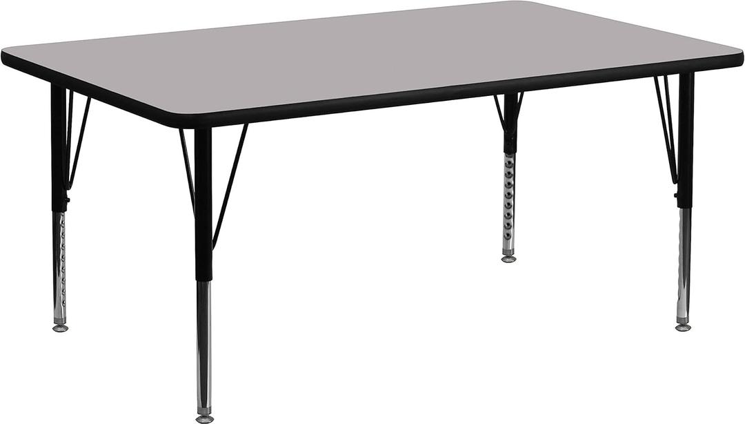 Flash Furniture Wren 30"W x 72"L Rectangular Grey Thermal Laminate Activity Table - Height Adjustable Short Legs