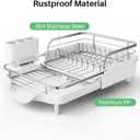SNTD Dish Drying Rack, Expandable Dish Rack for Kitchen Counter, Stainless Steel Dish Drainer with Drainboard Set and Utensil Holder (White)