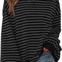 BTFBM Sweatshirt For Women 2026 Summer Crewneck Long Sleeve Oversized Striped Pullover Tops Y2K Clothes Workout Shirt (Black, L)