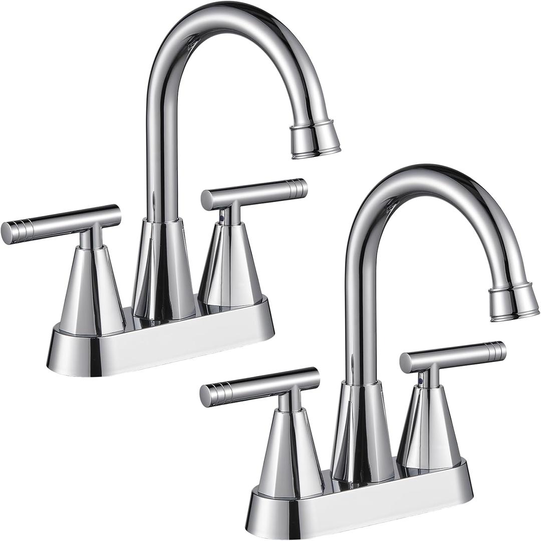 Cobbe Bathroom Faucets for Sink 3 Hole, 4 Inch with Pop Up Drain and 2 Supply Hoses, 2 Handle Centerset Bathroom Faucet for Sink Vanity, Chrome, 2 Pack