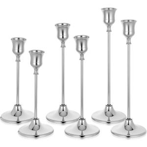 6 Packs Silver Taper Candle Holders,Vintage Candlestick Holders for Home Decor, Wedding, Christmas, Party Centerpiece
