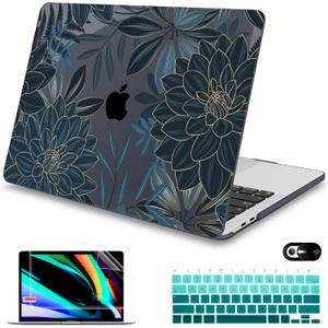 Mektron for MacBook Air 13 Case A1466/A1369 (2010-2017 Release), Snap-on Plastic Hard Shell Cover for MacBook Air 13.3 inch with Keyboard Cover, Dahlia Flower C035