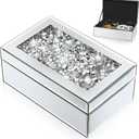 Kenning Luxury Silver Crushed Diamond Glass Mirrored Mirrored Jewelry Box Organizer Storage for Women Jewelry Ring Luxury Organizer Box
