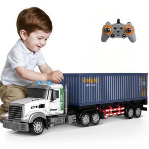 23.6-Inch 9-Channel Remote Control Semi Truck with Trailer  1:24 Scale RC Container Carrier Truck Toy for Kids 3-8, Dual Batteries, Light & Sound Effects, Ultimate Gift for Boys & Girls