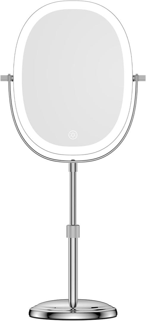 DOWRY Lighted Makeup Mirror with 7X Magnification, Height Adjustable Vanity Mirror, Rechargeable 3 Color Lights Lighted Makeup Mirror, 360 Swivel Double Sided Magnifying Mirror