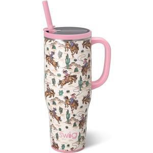 Swig Life 40oz Leak Proof Mega Mug, 40oz Leak Proof Tumbler with Handle and Straw, Extra Large Insulated Tumblers, Cup Holder Friendly Travel Mug, Reusable Leakproof Water Bottle (Giddy Up)