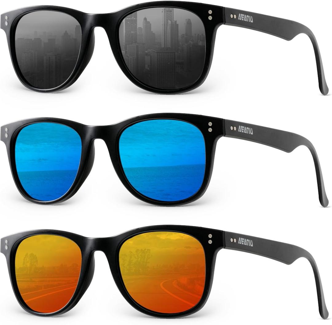 Polarized Sunglasses for Men and Women Sunglasses Color Mirror Lens UV Protection for Driving Running Fishing(3 Pack)