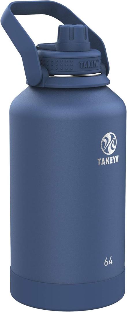 Takeya Actives Stainless Steel Water Bottle, Insulated Spout Lid, Keeps Drinks Cold 24 Hrs, Leakproof, Durable, Dishwasher Safe, Ideal for Gym, Travel, Fits Most Cup Holders, 64 oz/Midnight Blue