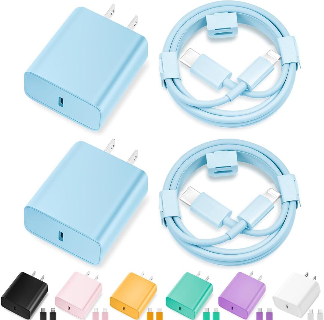 iPhone Charger Fast Charging,[MFi Certified] 2 Pack 20W Type C Fast Charger Block with [10FT&6FT] USB C to Lightning Cable Compatible for iPhone 14/13/12/11 Pro Max/Xs Max/XR/X,iPad (Blue)