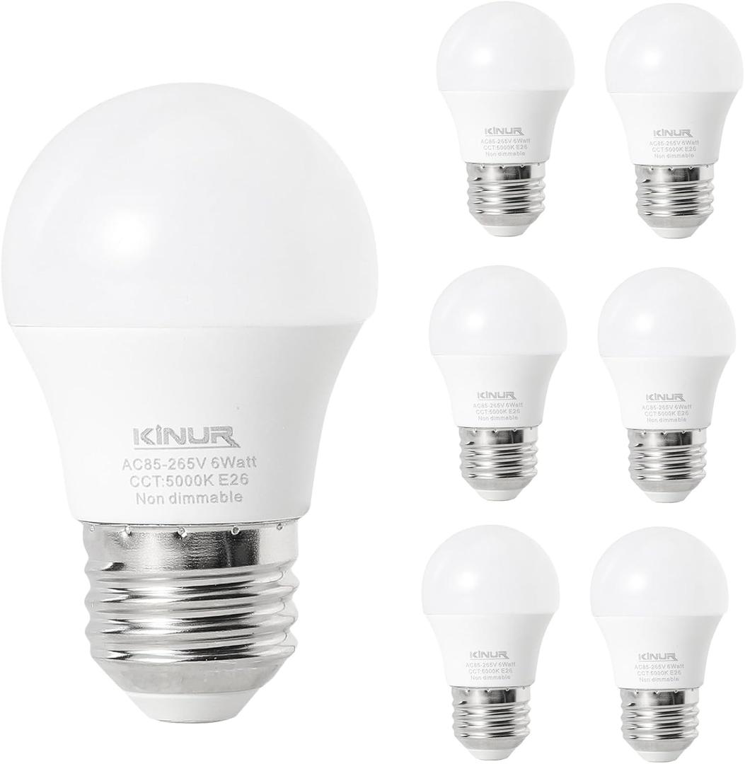 KINUR Small LED Ceiling Fan Light Bulbs, 6 watt A15 led Bulb E26 Daylight 5000K 60watt Equivalent Appliance Bulb Refrigerator Non-dimmable 6 Pack (White)