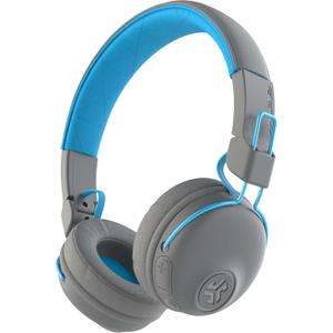 JLab Studio Bluetooth Wireless On-Ear Headphones, 30+ Hour Bluetooth 5 Playtime, EQ3 Sound, Ultra-Plush Faux Leather & Cloud Foam Cushions, Track and Volume Controls, Gray/Blue