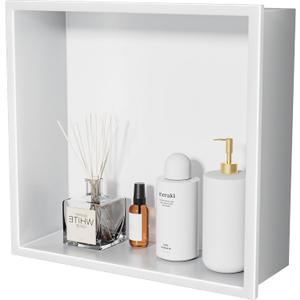 No Tile Needed Shower Niche - 12"x12" White 304 Stainless Steel Recessed Shelf,Over Mount Installation for Bathroom & Shower Wall,Waterproof
