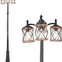 Dusk to Dawn Outdoor Lamp Post Lights with GFCI Outlet,3-Head Farmhouse Street Light Fixture,Aluminum Black Pole Exterior Lights, Waterproof Lantern Outdoor Lighting for Garden,Backyard,Driveway