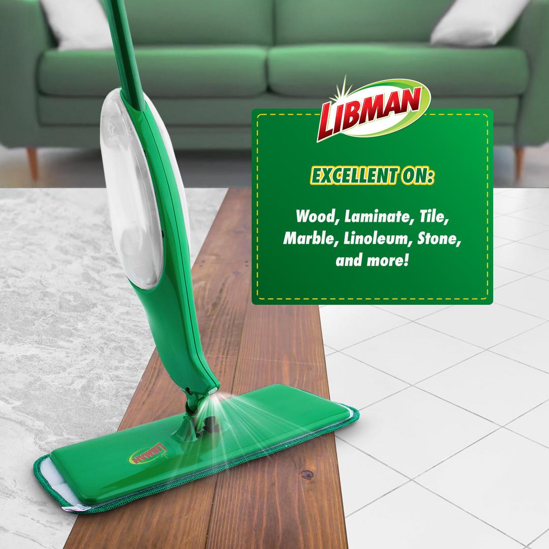 Libman Freedom Spray Mop Kit - Plus 2 Microfiber Refill Pads - One of the Best Mops for Hardwood, Laminate, Tile, Vinyl Floors. 24 Oz Reservoir Tank. Two Extra Replacement Heads Included. Family Made!