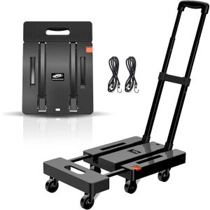 SPACEKEEPER Folding Hand Truck, 500 LB Heavy Duty Luggage Cart, Utility Dolly Platform Cart with 6 Wheels & 2 Elastic Ropes for Luggage, Travel, Moving, Shopping, Office Use, Black SPACEKEEPER Folding Hand Truck, 500 LB Heavy Duty Luggage Cart, Utility Dolly Platform Cart with 6 Wheels & 2 Elastic Ropes for Luggage, Travel, Moving, Shopping, Office Use, Black
