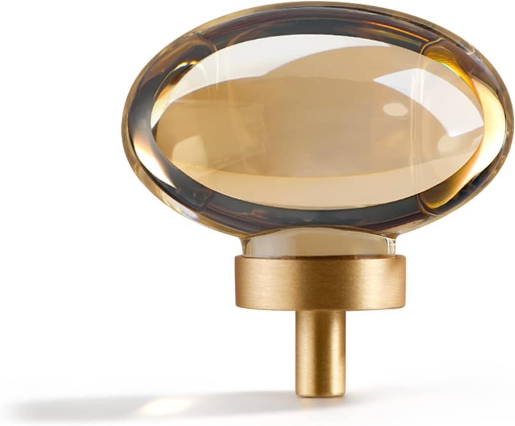 Champagne-Bronze Crystal-Brass Drawer Cabinet Knobs - 5 Pack Glass Brushed Gold pulls Hardware for Dresser Kitchen Bedroom Bathroom