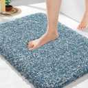 Yimobra Bathroom Rugs Non Slip Washable 24x17, Ultra Soft and Water Absorbent Bath Mats, Plush Fluffy Shower Mat Outside, Microfiber Thick Matts for Bathroom Floor/Sink, Denim Blue and White