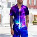 Goodstoworld Male Hawaiian Romper Fashion Zipper Slim Fit Jumpsuit with Pocket S-XXL (Medium, A5 Galaxy)
