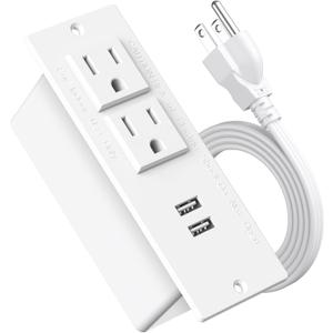 Conference Recessed Power Strip Socket 6.56Ft Cord,Desktop Power Grommet Power Strip with 2-Outlet & 2 USB Ports,Furniture Flush Mount Charging Station,Desk Outlet for Side Table or End Table(White)