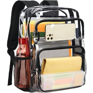 Vorspack Clear Backpack Heavy Duty - Large Clear Bookbag Transparent Backpacks See Through Backpack for College Work Travel Festival - Black