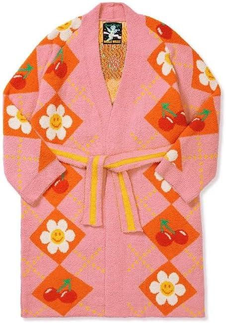 Unisex Colorblock Plush Fleece Bathrobe, Cozy Long Lounge Robe (S)