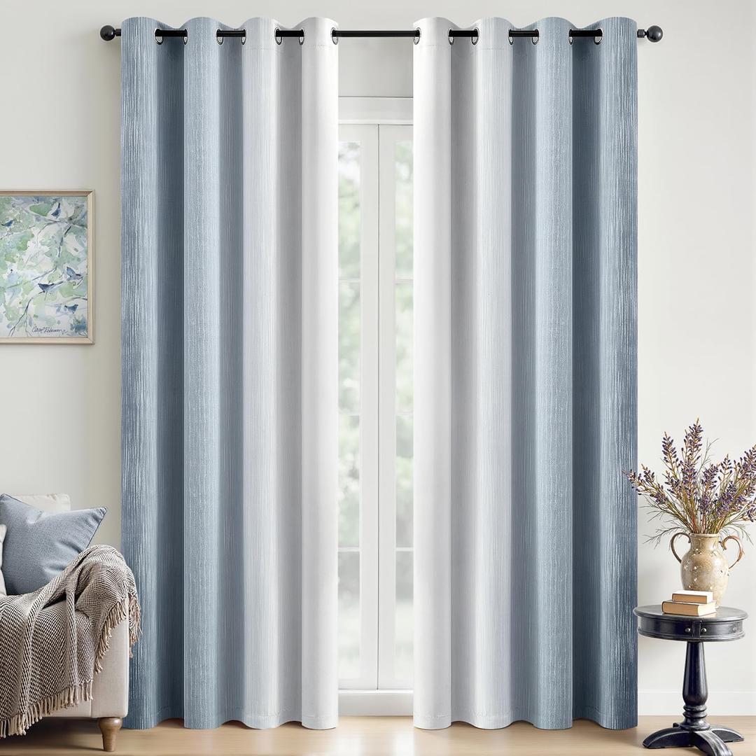 MIULEE Ombre 100% Blackout Curtains, Chambray Blue and Greyish White Room Darkening Thermal Insulated 84 Inches Long Drapes for Bedroom & Living Room Grommet Window Treatments Modern 52Wx84L, Set of 2