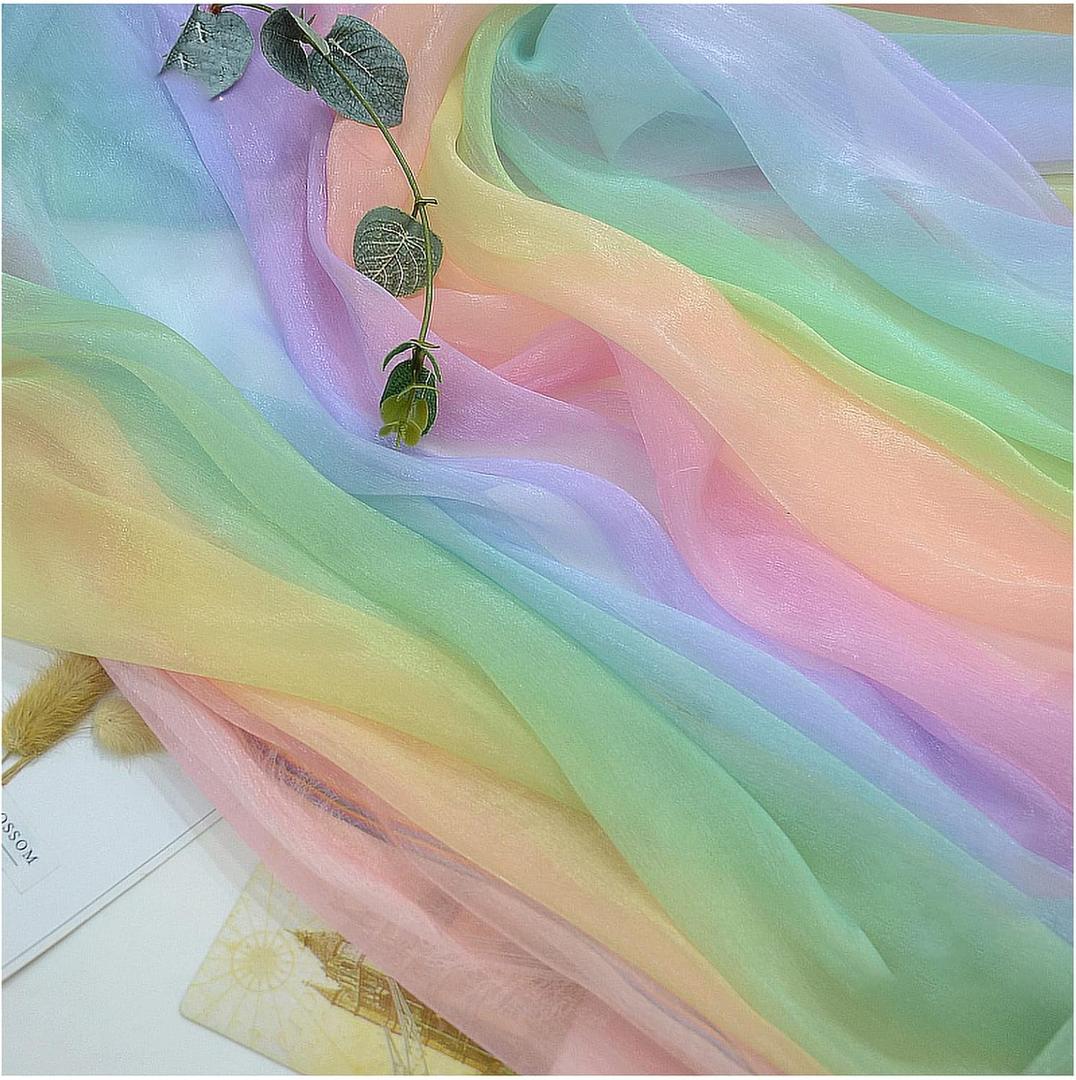 Chiffon Fabric by The Yard Kam Silk Crepe Gradient Printed Chiffon Fabric 140cm Wide Sold by The Meter for Skirt Clothing Handmade(Color:Rainbow Gradient)