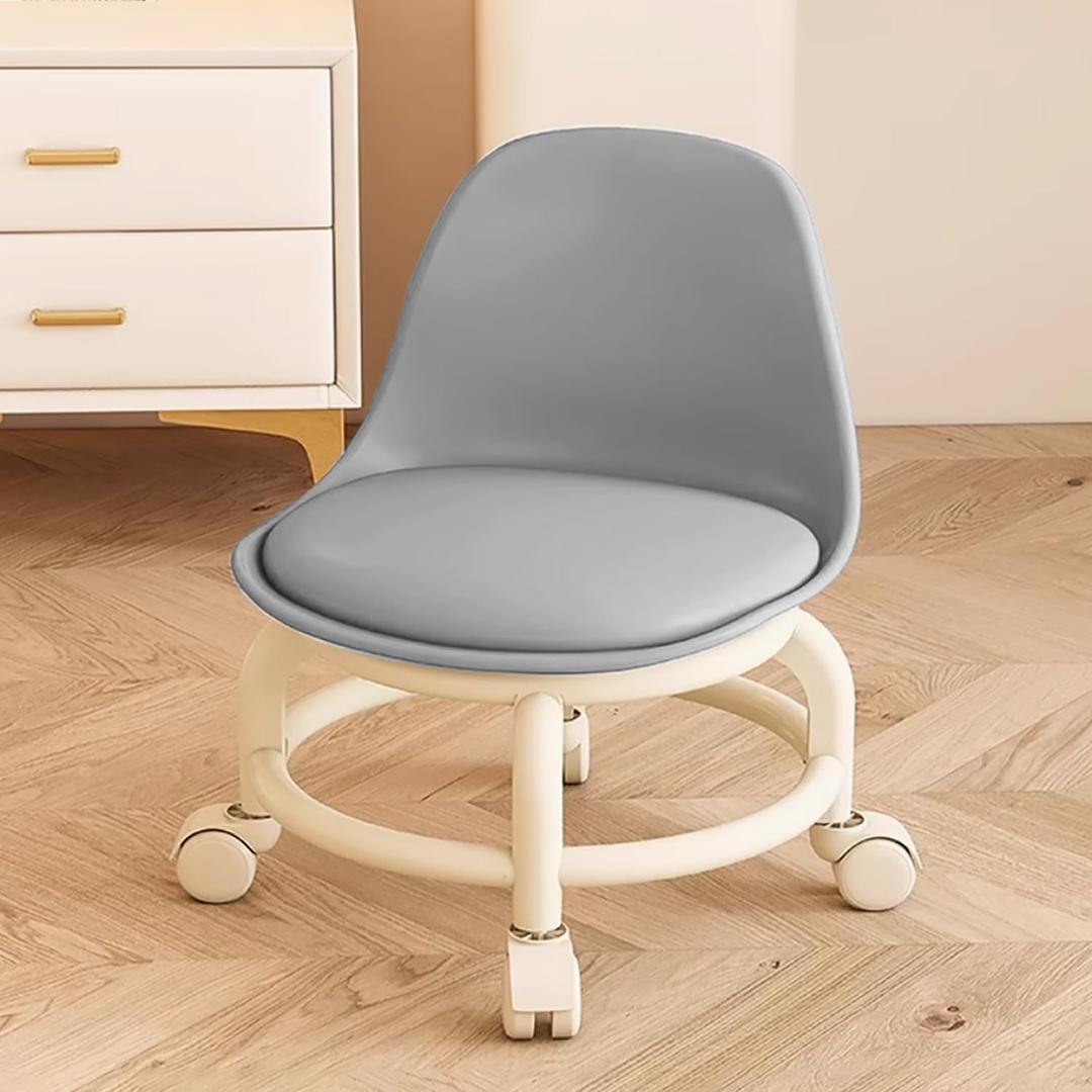 Low Rolling Stool with Wheels,Mini Rolling Garage Stool with Back Support,360° Rotating Floor-Friendly Wheels for Home, Office,Garage & Salon (Gray), 15.3 x 12.6 x 17.3 inches