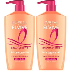 L'Oreal Paris Elvive Dream Lengths Restoring Shampoo With Fine Castor Oil and Vitamins B3 and B5 for Long, Damaged Hair, Visibly Repairs Damage Without Weighdown With System, 28 Fl Ounce (Pack of 2)
