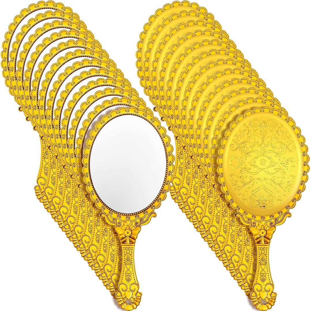 Qunclay Vintage Handheld Mirror Embossed Portable Hand Mirror with Handle for Small Compact Travel Makeup(Gold,24 Pcs)