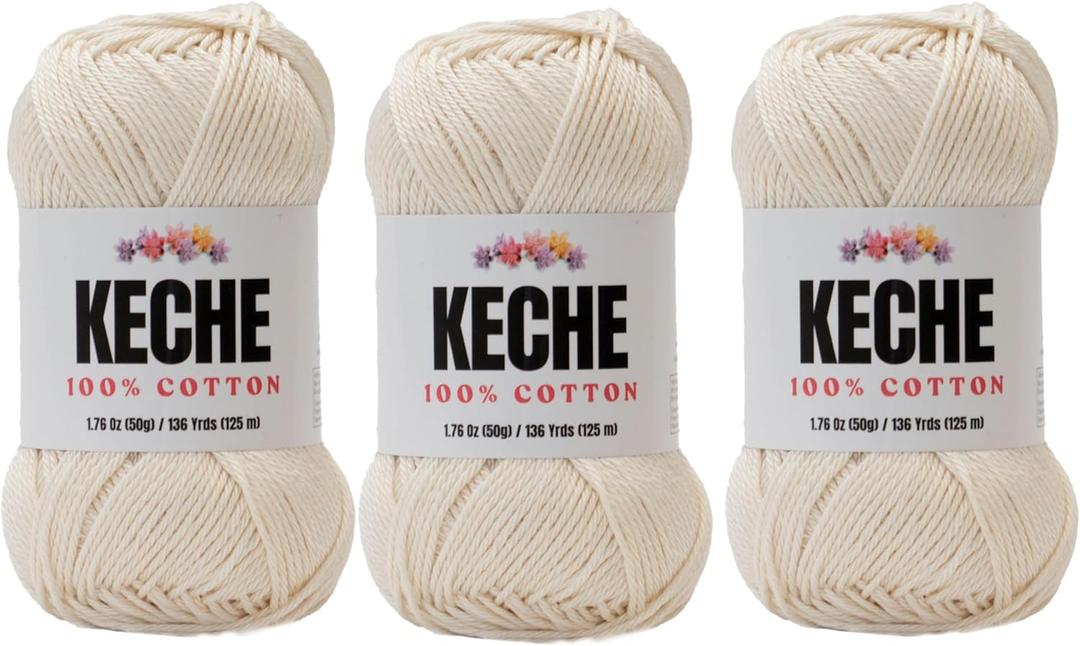 Cotton Yarn - 100% Cotton Yarn for Crocheting and Knitting, Mercerized Cotton Amigurumi Yarn Fine-Sport 2 1.76 oz (50g) / 136 Yrds (125 m) 3 Skeins- Cream