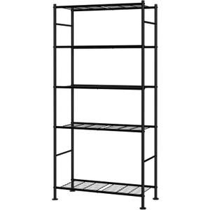Storage Shelves - 5 Tier Shelf Organizer, Sturdy Metal Garage Shelving with Adjustable Leveling Feet, Space-Saving Shelves Organizer for Pantry, Laundry, Kitchen (32" x 12" x 71", Black)