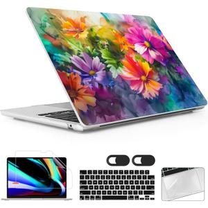 for MacBook Air 15 inch Case 2023 2024 2025 Release A3241 M4 A3114 M3 A2941 M2 with Liquid Retina Display & Touch ID, Hard Shell with Screen Protector & Webcam Cover, Multicolored Flowers for MacBook Air 15 inch Case 2023 2024 2025 Release A3241 M4 A3114 M3 A2941 M2 with Liquid Retina Display & Touch ID, Hard Shell with Screen Protector & Webcam Cover, Multicolored Flowers