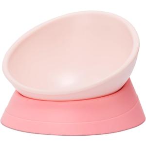 DZXZY French Bulldog Food Bowl, Slanted Tilted Pug Dog Bowl,Non-Slip Pet Feeder for Frenchie, Shih Tzu, Flat Faced Small Dogs, Puppies,Cat(Pink, M -2 Cup)